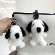 [Cute White Little Dog] Cute Dog Mink Pendant Bag Charm