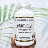 วิตามินดี 3 Vitamin D3 50 mcg (2000 IU) 360 Fish Gelatin Softgels (California Gold Nutrition®)
