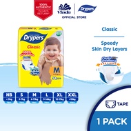 Drypers Classic Baby Diapers NB78/ S70/ M54/ L50/ XL44/ XXL40 (1 Pack)