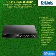 D-Link DGS-1008MP  8 Port Smart Managed Switch With 8 Port Support PoE, POE Budget 60W