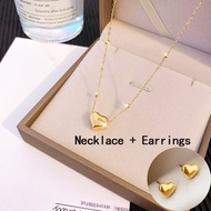 New K Gold Heart Necklace and Earrings Jewelry Set for Women - Minimalist, Elegant Love Pendant Set 