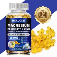 Holucks Magnesium Glycinate 500 mg with Zinc - Chelated Supplement - High Absorption - w/Vitamin D3 