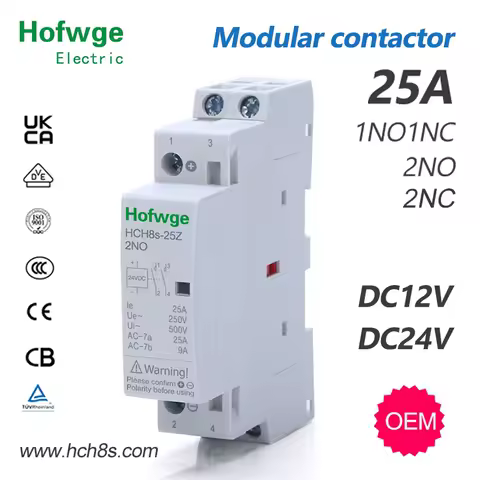 HCH8s-25Z DC Contactor DC24V 2P 16A 25A 2NO 1NO1NC DC12V DC24V Automatic Householdr Contactor Din Ra