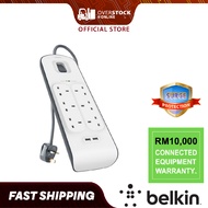 BELKIN BSV604SA2M Surge Protector with 6 Gang 2 USB, 2m Length & Extension Plug Socket Power Strip