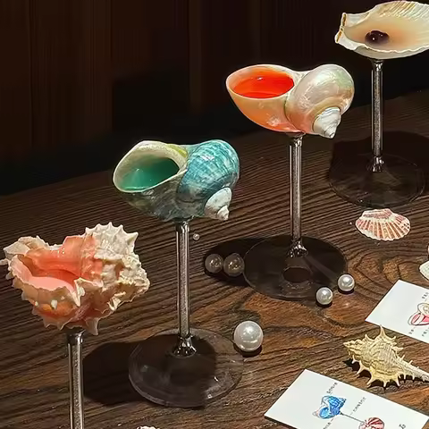 Natural Shell Stem Cocktail Glass Bar Conch Wine Goblet INS-Style Champagne Cup for Western Restaura