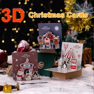 3D Folding Christmas Gift Cards Greeting Cards Blessing Thanksgiving Card Wishing Message Cards with Envelopes Stickers