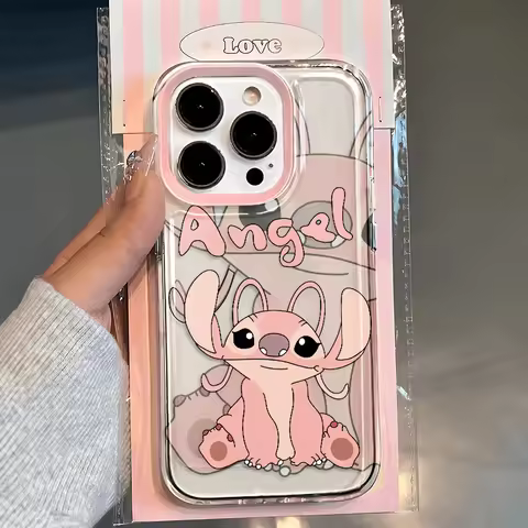 Cute Couple Stitchs Clear Space Phone Case For Vivo Y17 Y17S Y19 Y21 Y28 Y36 Y52S Y55S Y73S Y75 Y78 
