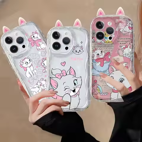 Cute 3D Ear Mary Cat Case For Samsung Galaxy A16 A55 5G A06 A54 A34 A35 A15 A14 A05 A05S A53 A52 A23