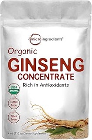 Maximum Strength Organic Korean Ginseng Root 200:1 Powder, 4 Ounce, Red Panax Ginseng Powder, Active Ginsenosides, Vegan Friendly