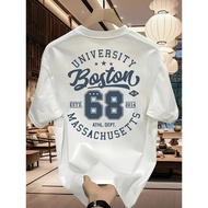Pure Cotton Breathable T-Shirt - UNIVERSITY Boston Letter & Number Print