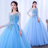 Gaun Malam Pengantin Panjang Pakaian Blue Emcee Lace Ball Gown Tulle Sheath Yellow Maxi Dress Formal