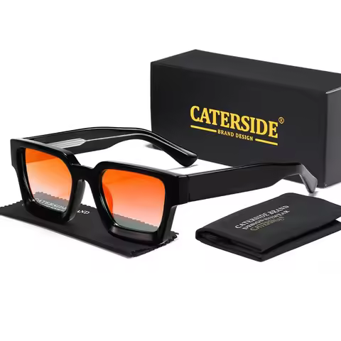 CATERSIDE Retro Punk Men's Thick Square Frame Sunglasses Gradient Design Women's Travel Business Par