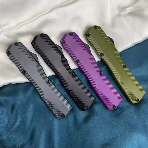 KS 9000 OTF Knife AU/TO Pocket Knife D2 Full / Serrated Blad Blade Aluminum Handle bivouacTactical H