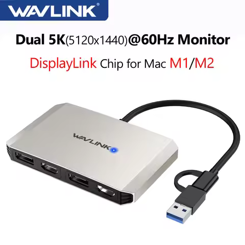 WAVLINK USB 3.0/USB C to DisplayPort/HDMI Display Adapter Dual 5K@60Hz Monitor Hub For Mac M1 M2 Win
