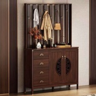 櫻桃傢俱 - 實木邊框屏風新中式鞋櫃挂衣架壹體家用門口入戶玄關隔斷衣帽櫃123CM