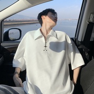 2026 Summer Hong Kong Style Large Size Waffle Half Zipper Short-Sleeved T-Shirt Men T5130 Special P2
