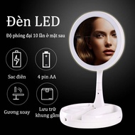 【Urbeauty】Gương soi trang điểm để bàn gấp gọn có đèn led kết nối USB và pin AA,Gương trang điểm có đ