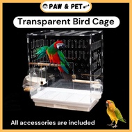 Transparent Bird Cage With Food Boxes and Drinking Bottle Panoramic Acrylic Luxury Bird Cage Bird Accessories