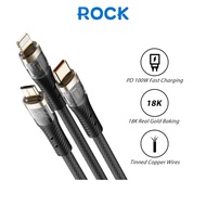 Rock G20 PD 100W Fast Charge 3-in-1 Lightning Micro-USB Type-C Nylon Data Cable 150CM