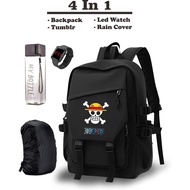 Paket 4in1 Tas Ransel Sekolah Anak Laki-Laki SD Fashion Korea Gambar Anime Bendera ONE PIECE