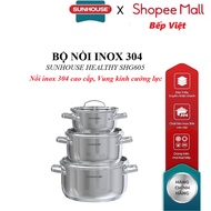SUNHOUSE HEALTHY SHG605 304 Stainless Steel Pot Set, High quality 304 stainless steel pot, Stainless