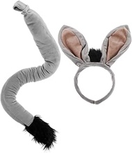 Donkey Costume Accessory Set: Donkey Ears Headband Tail Animal Outfit Grey Supplies Dress Up Props K