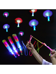 1入組閃爍彈性彈弓飛行箭頭LED發光竹蜻蜓戶外運動玩具放鬆彈弓