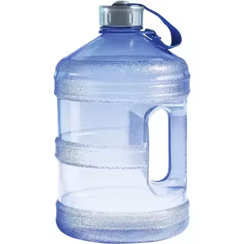 Water Bottle (Round), Built in Handle and Stainless Steel Cap, 1 Gallon Capacity Bottle, Faint Blue
