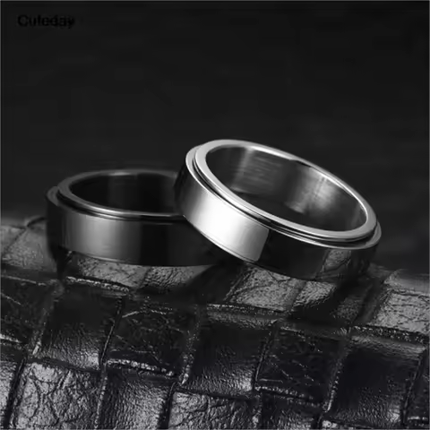 Anti Stress Anxiety Fidget Spinner Couple Rings For Lovers Rotating Stainless Steel Wedding Band Knu