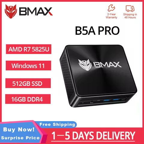 BMAX B5A Pro MINI PC AMD Ryzen7 5700U Processor AMD Radeon Graphics 16GB(Support Max 64GB) DDR4 512G