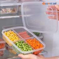 Transparent 4 Grids Refrigerator Storage Box/ Food Sealed Crisper Container/ Fruit Vegetable Sealed Keeper Box Kitchen Organizer