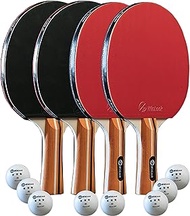 Ping Pong Paddle - 4 Pack; Pro Premium Patent Table Tennis Racket Set; 8 Professional Game Balls; Training Accessories Racquet Bat Bundle Kit; Portable Cover Case; Indoor Outdoor