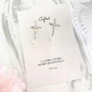 Giftest 純銀耳針 / 指引十字架 珍珠銀色耳環女款耶穌禮物J55