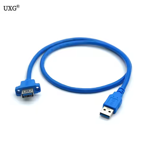 Bochara 40cm USB 3.0 Extension Cable Male to Female M/F Foil+Braided Shielded With Screw Panel Mount