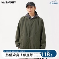 viishow棒球领冲锋夹克男士春秋季宽松潮牌休闲美式潮牌防风外套   墨绿 2XL