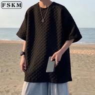 Korean Waffle T Shirt Men Summer New Loose Plus Size Unisex Kosong Plain Oversize Man Tshirt Baju T Shirt Lelaki