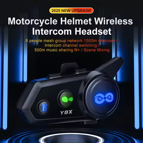 Y8X Motorcycle Helmet Intercom Headset 8 Rider 1500m Intercom Waterproof Noise Cancellation AI Voice