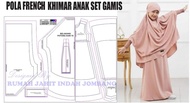 Pola jiplak instan Stelan French Khimar Anak 2-12 tahun pola jahit per size