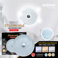 SHINING ไฟเพดานลายเพชรสุดหรู LED Ceiling Lamp 50 วัตต์ รุ่น Diamond โคมไฟ 3 แสง 20 นิ้ว Toshiba lig
