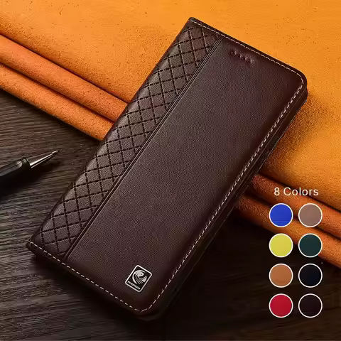 Genuine Leather Case For Xiaomi Poco X2 X3 X4 X5 X6 X7 GT Pro NFC Neo ,Flip Holder Card Slots Grid P