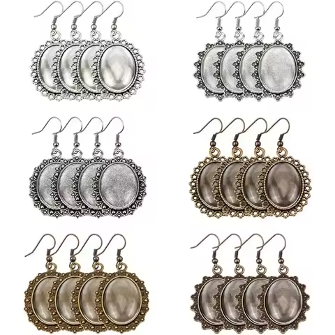 36Sets Earring Pendant Tray Bezel 3 Style 36pcs Earring Cabochon Settings 40pcs Oval Transparent Gla
