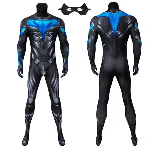 Adult Superhero Titans Nightwing Jumpsuit Cosplay Costume Halloween Masquerade Cool Bodysuit With Ey