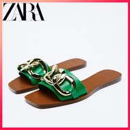ZARA spring new TRF women's shoes green metal chain flat sandals sandals