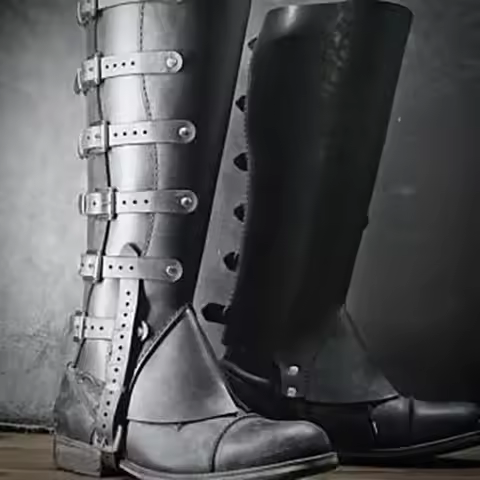 Medieval Viking Pirate Leather Leg Armor Steampunk Gothic Gaiter Motorcycle Shoes Boots Cover Cospla