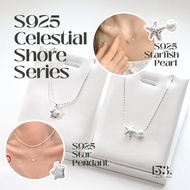 【153】 S925 Celestial Shore Necklace – Star Starfish Pearl Pendant | Rantai Leher Silver Wanita