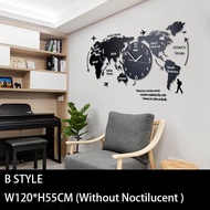 MOONLIGHT- Creative Mute World Map Clock Home Needle Digital Quartz Acrylic Wall Clock Fashion Decor