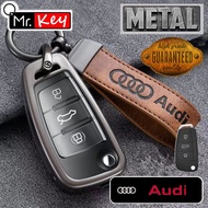 【Mr.Key】Leather Zinc Alloy Car Key Case For Audi A3 Remote Control Protector For Audi Full Series Q3 Q7 A3 Logo Car Key Cover Car Accessories