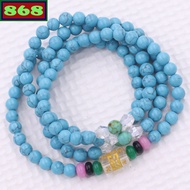 Bracelet of 108 galaxy stone beads with six mantra charms - 6mm, 8mm beads, Buddha recitation neckla
