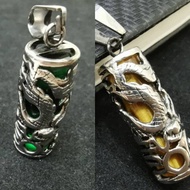 Stainless Steel Tiger Eye/Red Glass Inlay Dragon Pendant.