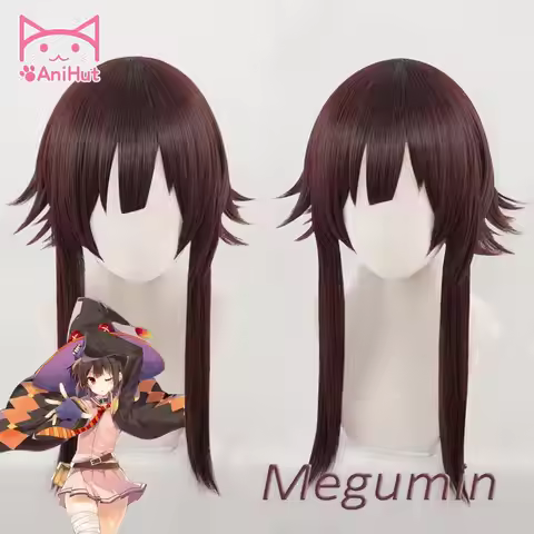 【AniHut】Megumin Cosplay Wig Anime Konosuba God's Blessing on this Wonderful World Synthetic Dark Red